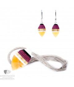 Earrings and pendant with amber and violet wood.