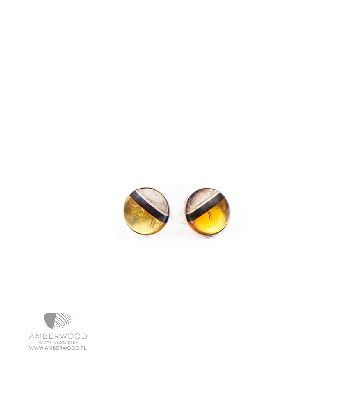 studs made of amber and wood set on silver.