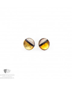 studs made of amber and wood set on silver.