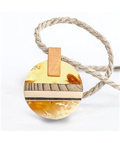 SUNSET unique necklace, baltic amber + (drift-) wood + Sterling silver, sailing memory pendant
