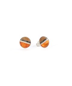 studs made of amber and wood on silver.