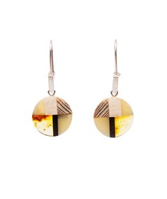 MOSAIC M earrings, baltic amber+ wood + silver, Art-Déco-style, by Amberwood Marta Wlodarska