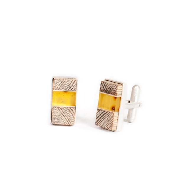 Cufflinks baltic amber + driftwood + sterling silver, handmade by Amberwood Marta Wlodarska