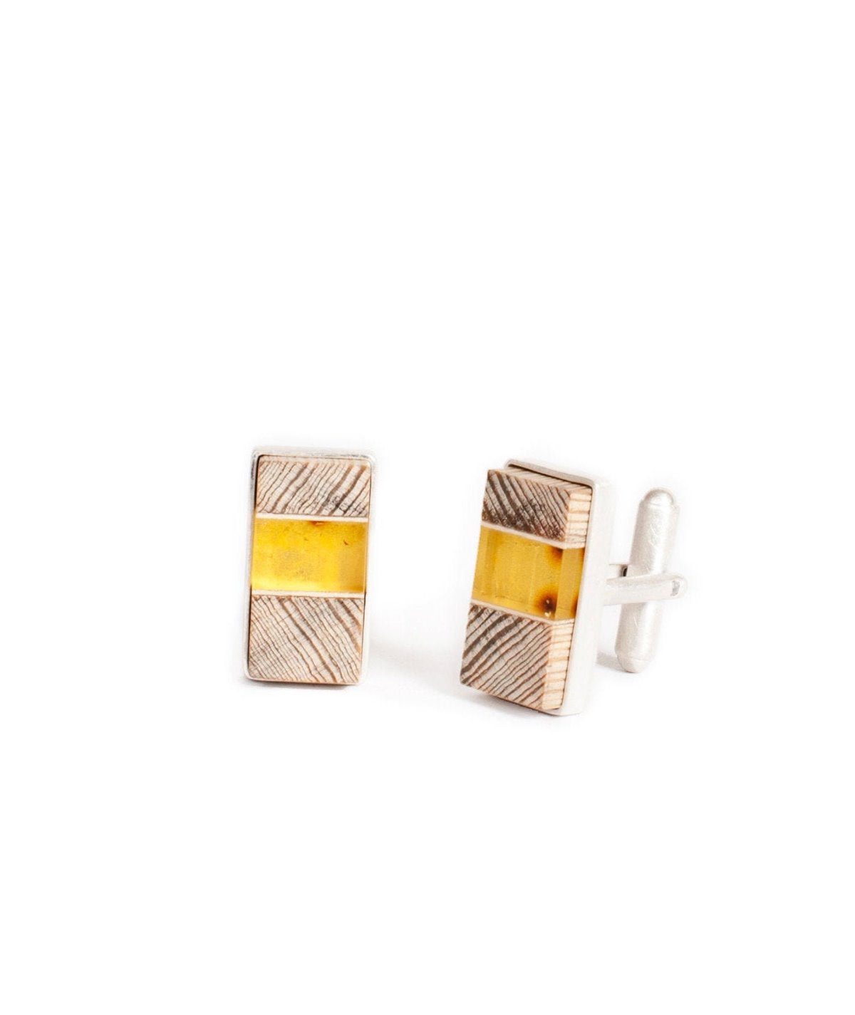 Cufflinks baltic amber + driftwood + sterling silver, handmade by Amberwood Marta Wlodarska