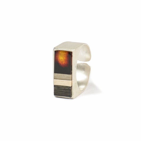 SILVER Ring handmade of baltic amber, wood and silver,  by Amberwood Marta Wlodarska,