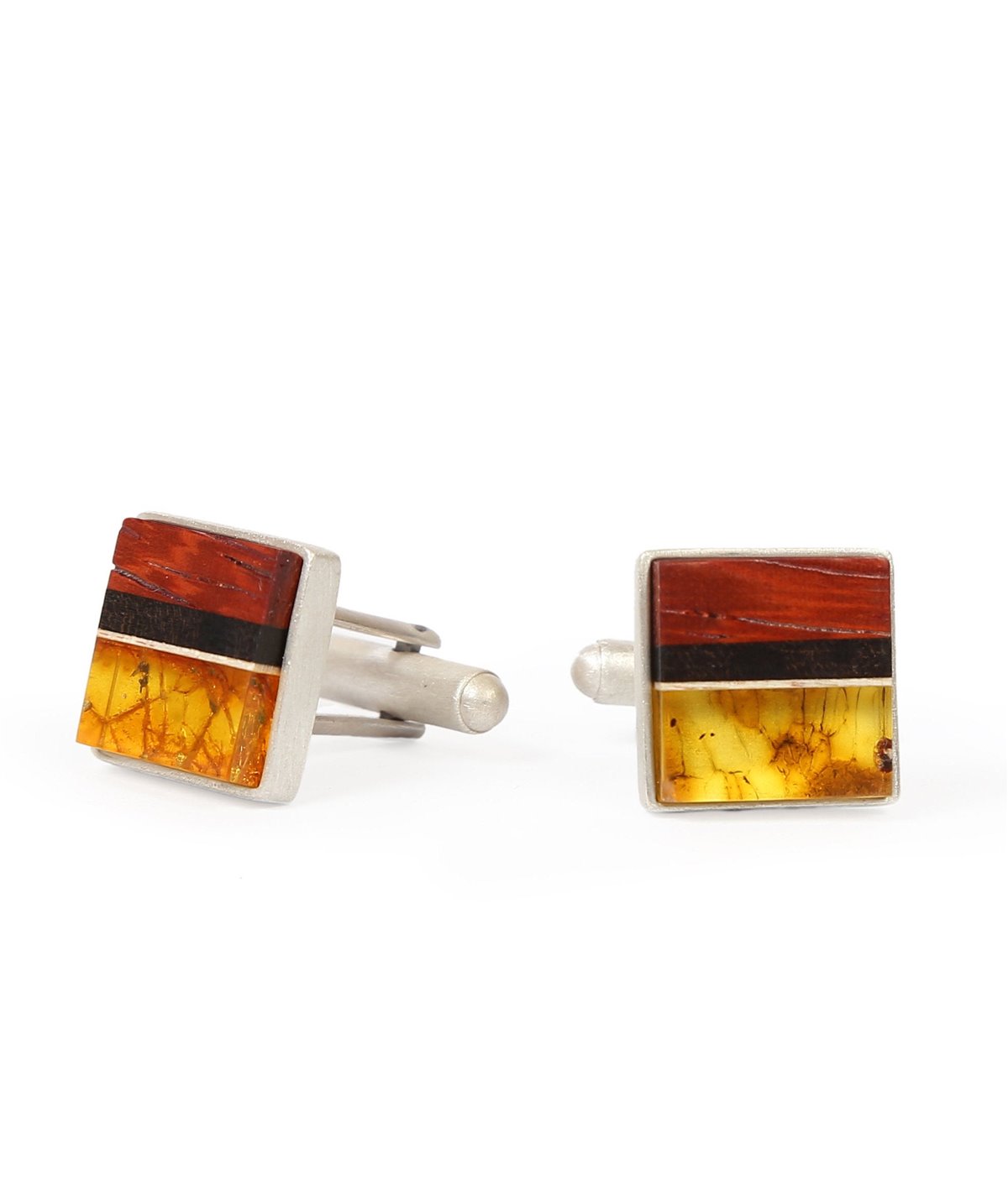 Cufflinks handmade from natural baltic amber, exotic red wood and sterling silver. Mens jewellery. 