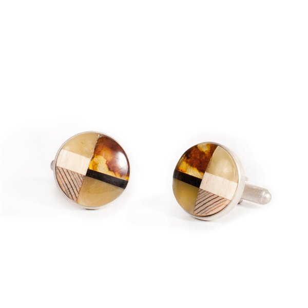 Cufflinks baltic amber + wood + silver, Art-Deco inspired, handmade by Marta Wlodarska Amberwood