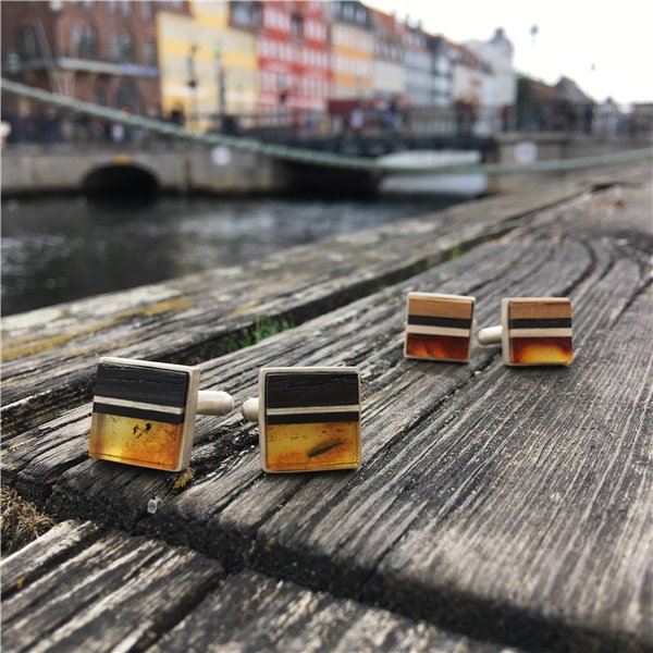 Cufflinks of baltic amber, wood and sterling silver, handmade by Amberwood Marta Wlodarska