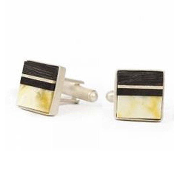 Cufflinks handmade from rare white baltic amber, Bog Oak and Sterling silver, mens jewellery