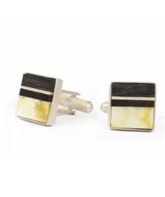 Cufflinks handmade from rare white baltic amber, Bog Oak and Sterling silver, mens jewellery