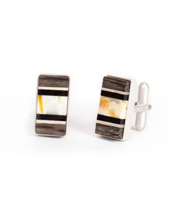 Rectangle cufflinks with rare white baltic amber, wood and Sterling silver, handmade by Amberwood Marta Wlodarska