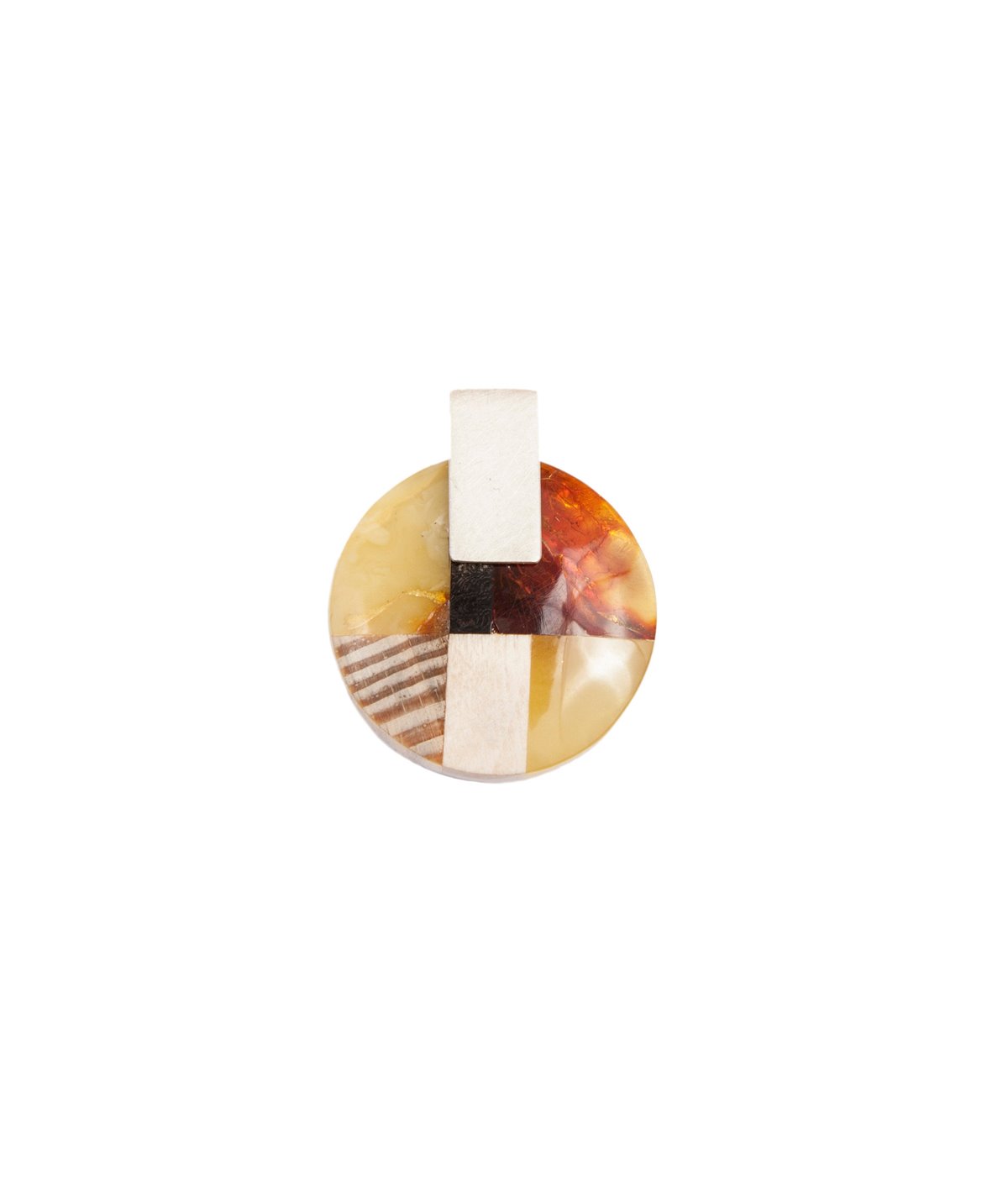 MOSAIC S Collier baltischer Bernstein + Holz + Silber, orange grau, von Marta Wlodarska Amberwood