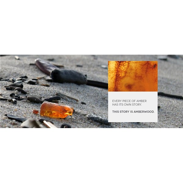 LEAVES pendant baltic amber + wood + silver, orange grey, Amberwood Marta Wlodarska