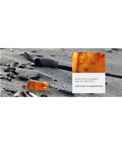 LEAVES pendant baltic amber + wood + silver, orange grey, Amberwood Marta Wlodarska