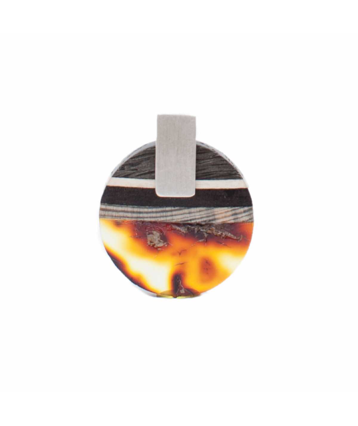 Pendant made of amber and wood on silver.