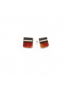 studs made of amber and wood set on silver